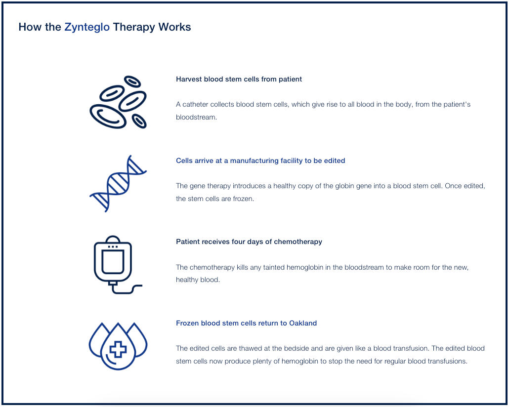 A schematic detailing the steps of Zynteglo therapy