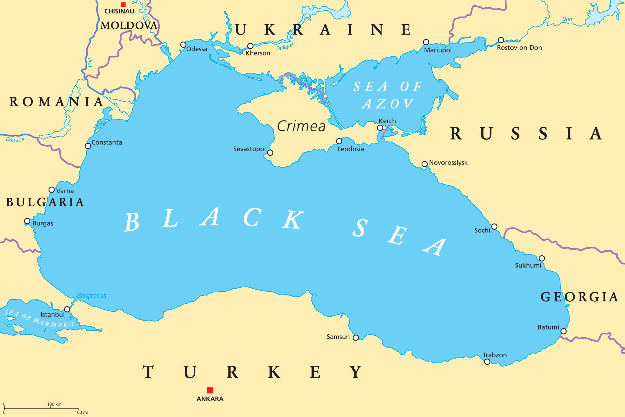 A labeled, low-detail map showing the Black Sea and bordering nations