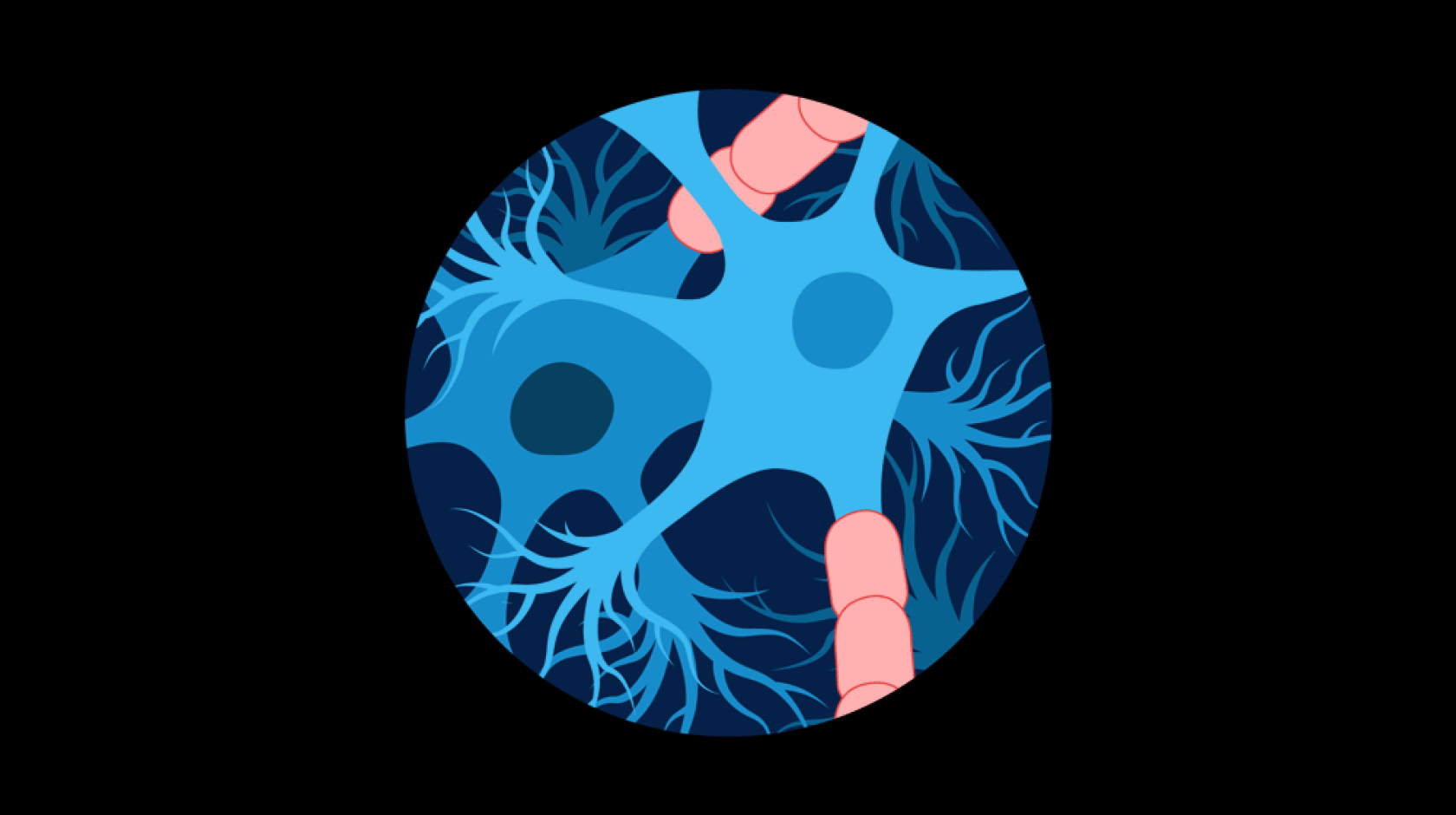 An illustration of the brain's neurons as seen through a peephole