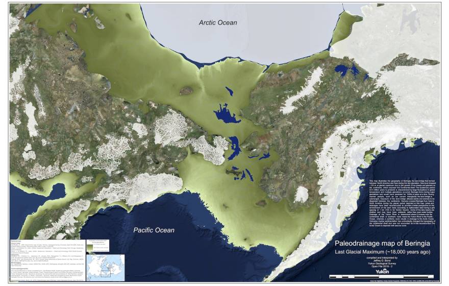 Overhead map of Beringia, the land bridge between North America and Asia