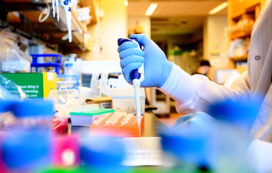 Person's hand using equipment in a lab