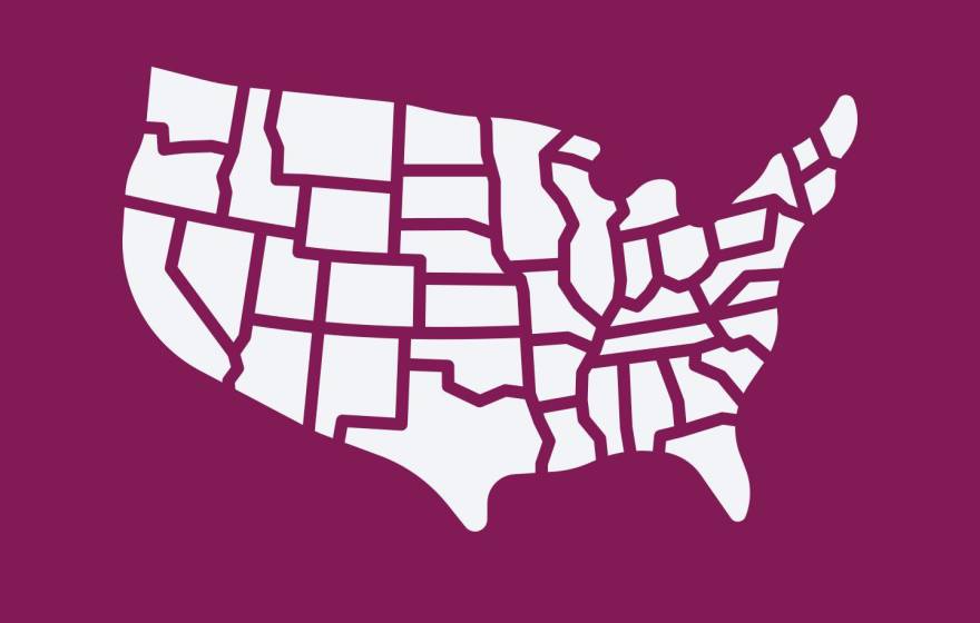 A map of the US on a magenta background